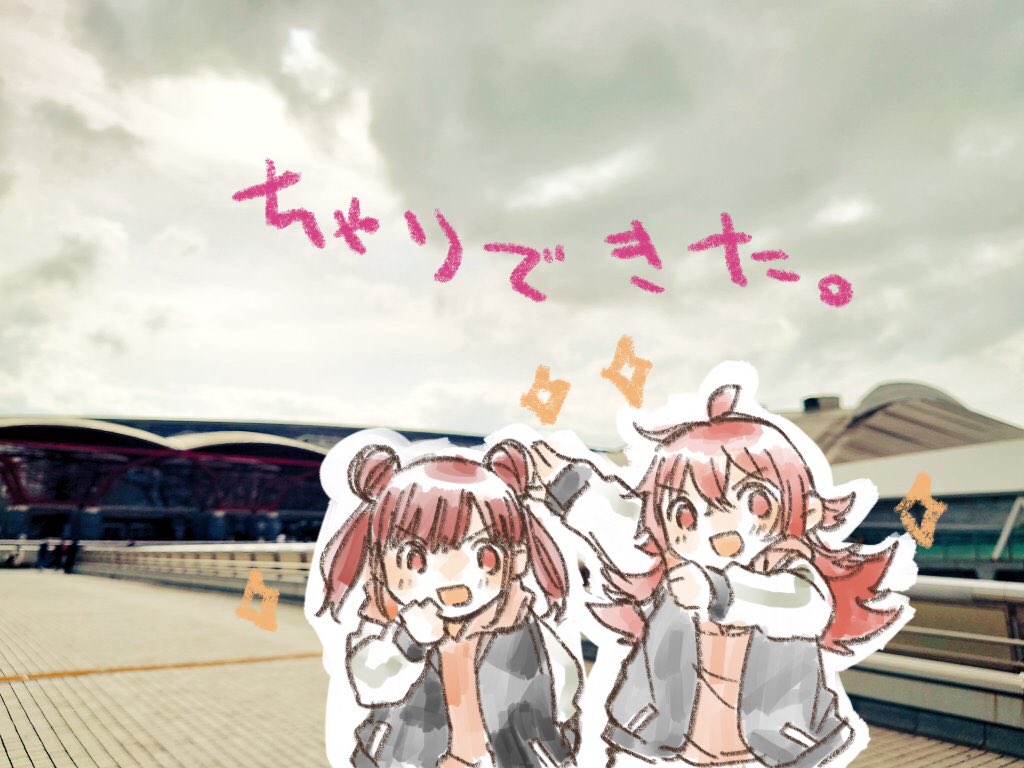 komiya kaho ,sonoda chiyoko multiple girls 2girls double bun hair bun red hair ahoge red eyes  illustration images