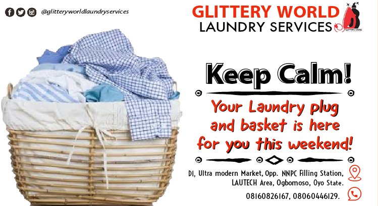 Glitteryworldl's tweet photo. Enjoy every bit of this #Weekend 😊, because weekend is always short. Let's handle your #Laundry 🧺; Monday is around the corner🤩!
#HappyWeekendDearCustomer
#laundryplug
#ogbomoso
#lautech https://t.co/Jj2YCYxWTf