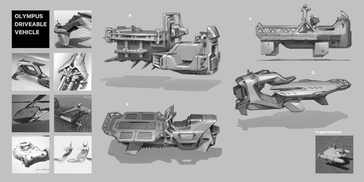 Here's some early ideation for the Trident exploring all sorts of variations and layouts. That first bluesky pass is always the most fun, after getting the Trident's gameplay design rundown from @yamp_ish🙏. Fun times! #playapex #conceptart