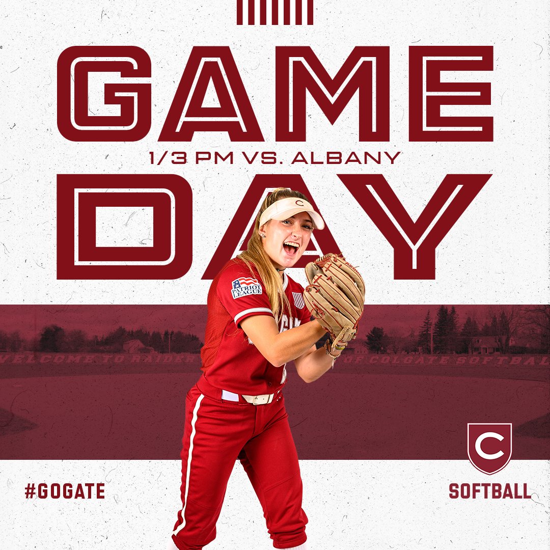 ColgateSoftball's tweet photo. Gameday for ✌️ in Hamilton! 

🆚 | Albany
🕐 | 1/3 p.m.
📍 | Eaton Street Field
📺 | https://t.co/ihKK0HjSQL
📊 | https://t.co/bH2gYarTLF

#GoGate https://t.co/puJuTcafKY
