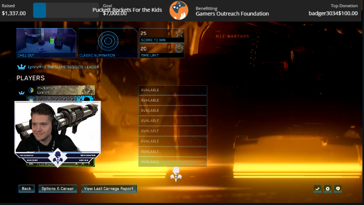 MLGPuckett's tweet image. Peep that Top Left!

Already $1337 for the #PuckettRockets4Kids Halo CE tournament and the event hasn't started! 

Going Live Tomorrow at 2pmET, Tournament starts at 3pmET! Twitch.tv/Puckett