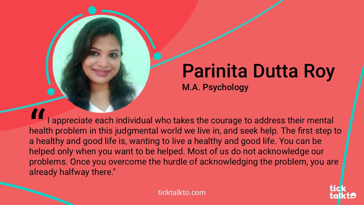 TickTalkTo on Twitter: "Parinita Dutta Roy is a certified therapist with an experience of over four and a half years, helping out people from all the age ranges, gender, culture and ethnicity,