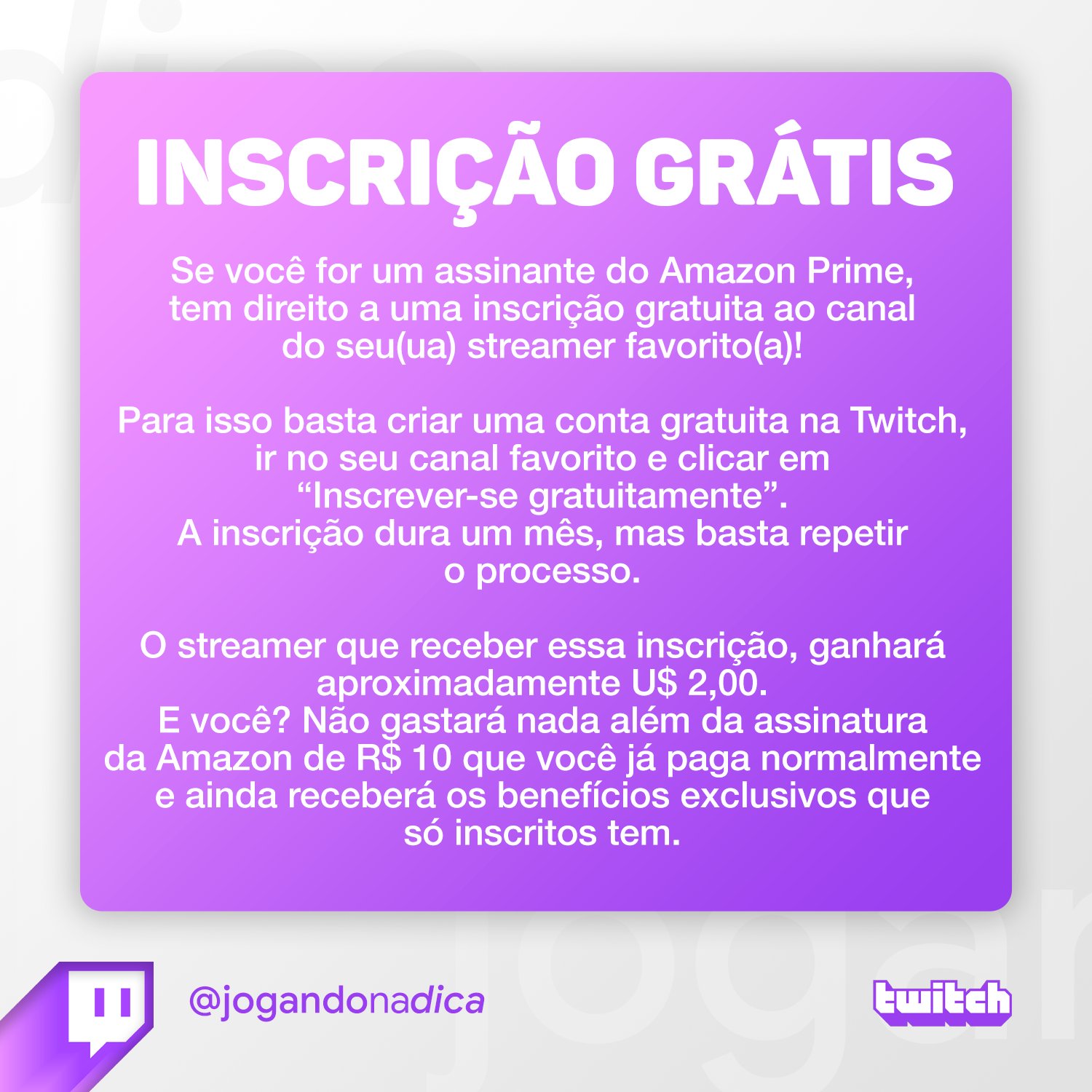 Jogando na Dica on X: Tô lançando esse guia rápido de como vc pode apoiar  seu streamer favorito na Twitch da maneira mais simples até a mais  generosa. Espero que gostem e