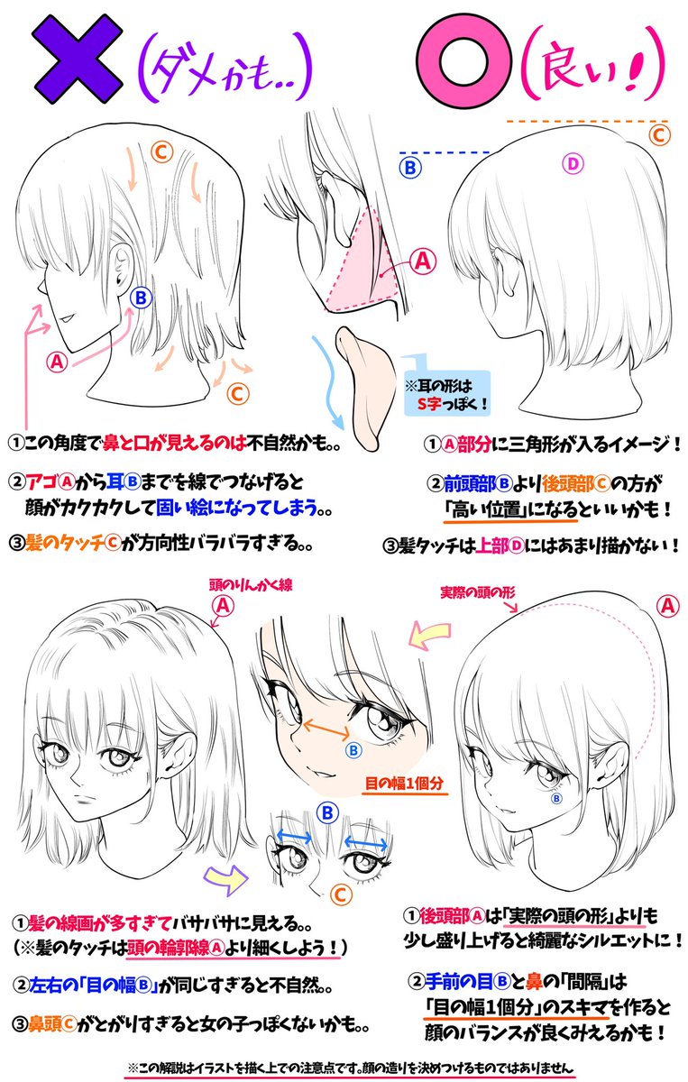 吉村拓也 イラスト講座 S Tweet 女の子の顔アングルの描き方 美少女の比率が上達しやすいデッサン ダメかも と 良いかも Trendsmap