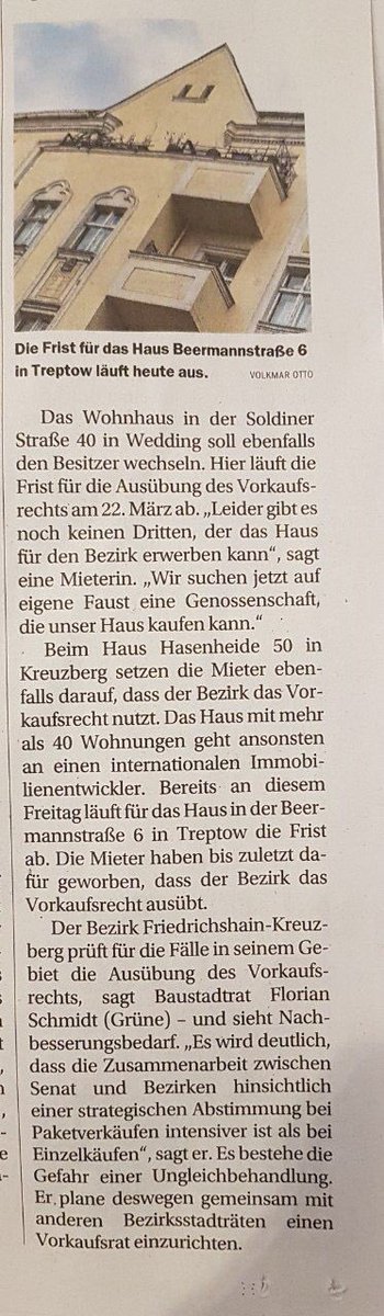 Gestern ist in der Berliner Zeitung ein Artikel über das #vorkaufsrecht erschienen. Danke dass ihr uns eine Stimme gebt 🌼 #vorkaufsrechtnutzen_auer41und43 <a href="/Soldiner40/">Soldiner 40 bleibt!</a> <a href="/Beere6Bleibt/">Beere6Bleibt - Wohnungskrise ist Systemkrise</a> #Hasenheide50 <a href="/berlinerzeitung/">Berliner Zeitung</a> <a href="/f_schmidt_BB/">Florian Schmidt</a> <a href="/Die_Gruenen/">BÜNDNIS 90/DIE GRÜNEN</a>