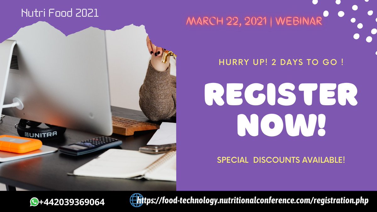 #Webinar Alert Hurry up 2 days to go ! <a href="/nutrifoodmeet/">NutrifoodCongress</a>
#BeSafe and participate #Online #NutriFood2021 
Get yourself registered &amp; certify your #researchwork #onlineevent #speaker #delegate #Podcast #food #nutrition #diet #Professors #Students #researchers