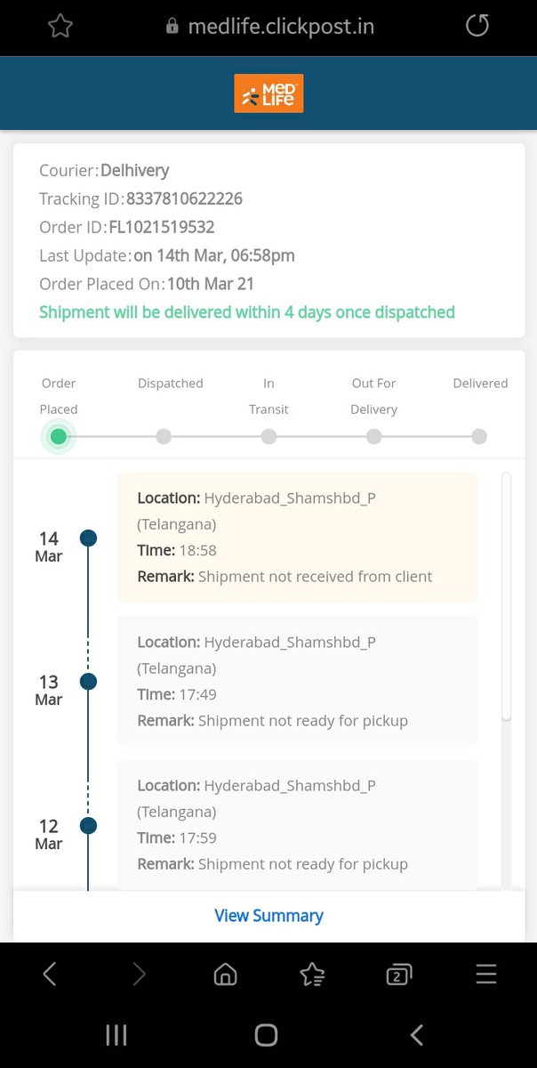 JilanDude's tweet photo. One of the worst services from medlife and delhivery team. @medlifecare @delhivery @help_delhivery . Waiting for a critical medicine since 11 days. Medlife App SAYS OUT FOR DELIVERY and the Delhivery courier team says yet to be picked up. @consaff https://t.co/UiK3W905CW