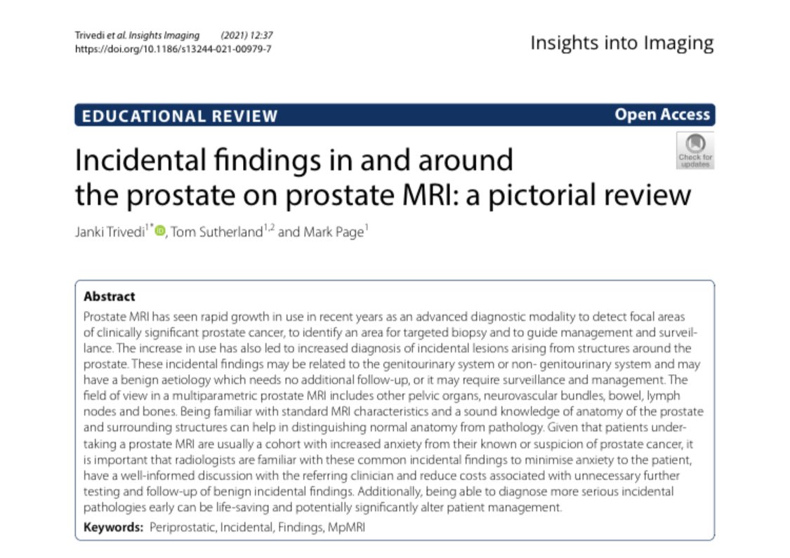 A review of #periprostatic #incidental findings encountered at #mpMRI #prostate will be a useful resource for #radiologists. 

Read about it here: urldefense.com/v3/__https://r…

#medtwitter #prostate #mri #radiology