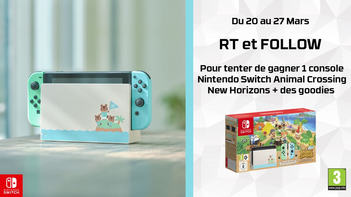 #Concours 🔥
Pour fêter l'anniversaire d'Animal Crossing : New Horizons, tentez de remporter une console édition spéciale et des goodies.
Au total 5 gagnants.
Pour participer :
✔️Follow <a href="/HypergamesA/">Hypergames Auchan</a>
✔️RT le tweet
TAS le 27/03 à 17h
👉bit.ly/3c47L4n