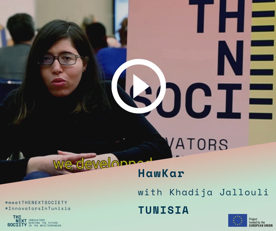 TheNext_Society's tweet photo. 🎥 #meetTHENEXTSOCIETY innovator shaping the future in #Tunisia! 🇹🇳

@khadijallouli presents @HawKarTN, a social innovative start-up developing a #smart electric car adapted to people with reduced mobility! 🚗
It’s here! ➡️ https://t.co/wo3Zhvqtf9
@UETunisia #THENEXTcommunity https://t.co/PLbrQpzxK6