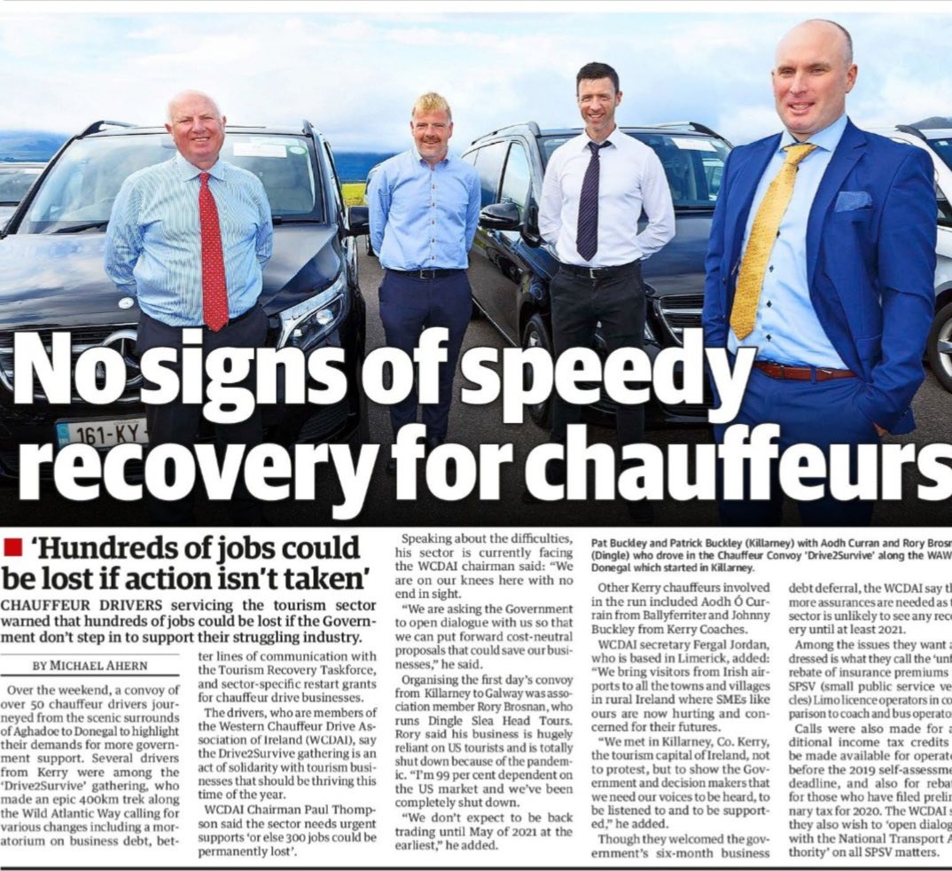 Almost a year on from the #drive2survive and still no sign of recovery for the #chauffeur #businesses who desperately need #gov #supports in order to be around when #irish #tourism reopens #whenwetravelagain