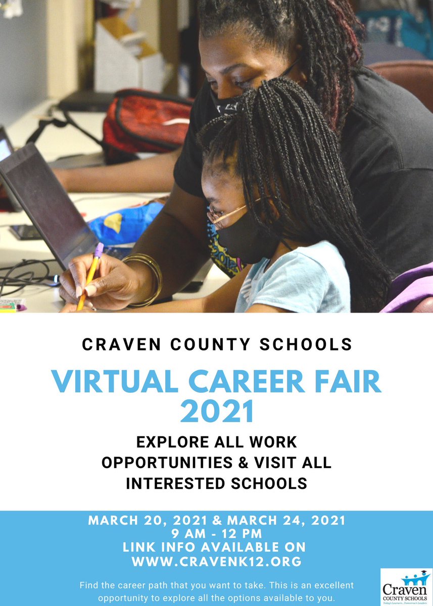 Rise & Shine -It’s time for the Virtual Career Fair. Join us today from 9am~Noon to meet school leaders and learn all CCS has to offer. To access the zoom links visit cravenk12.org #jointheccsfamily