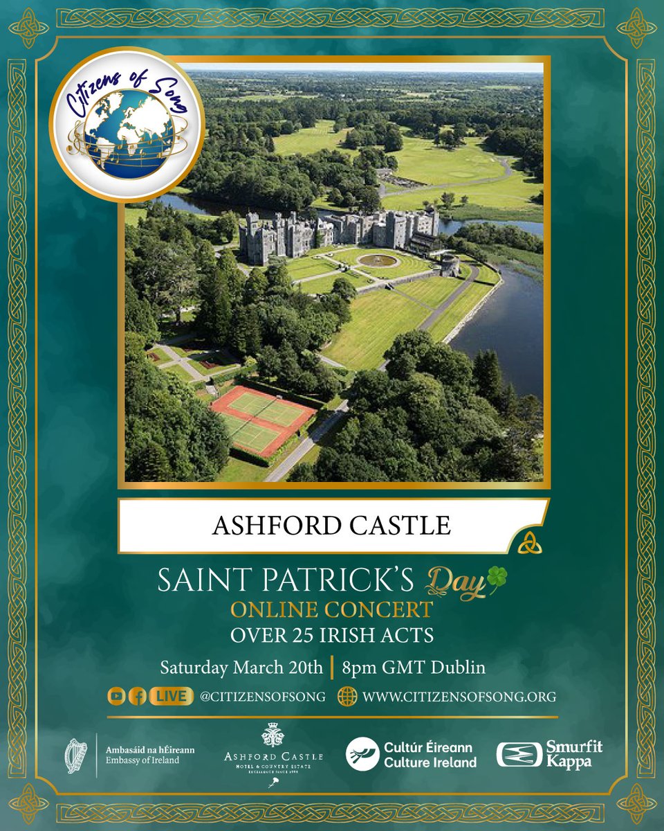 Tonight, journey to Ireland in a breathtaking online St. Patrick's Day concert by <a href="/CitizensofSong/">CitizensofSong</a>

Prepare for two hours of world-class musical entertainment from traditional Irish, to sean-nós (old style), to ballads, classical, and even some Irish Opera. facebook.com/citizensofsong