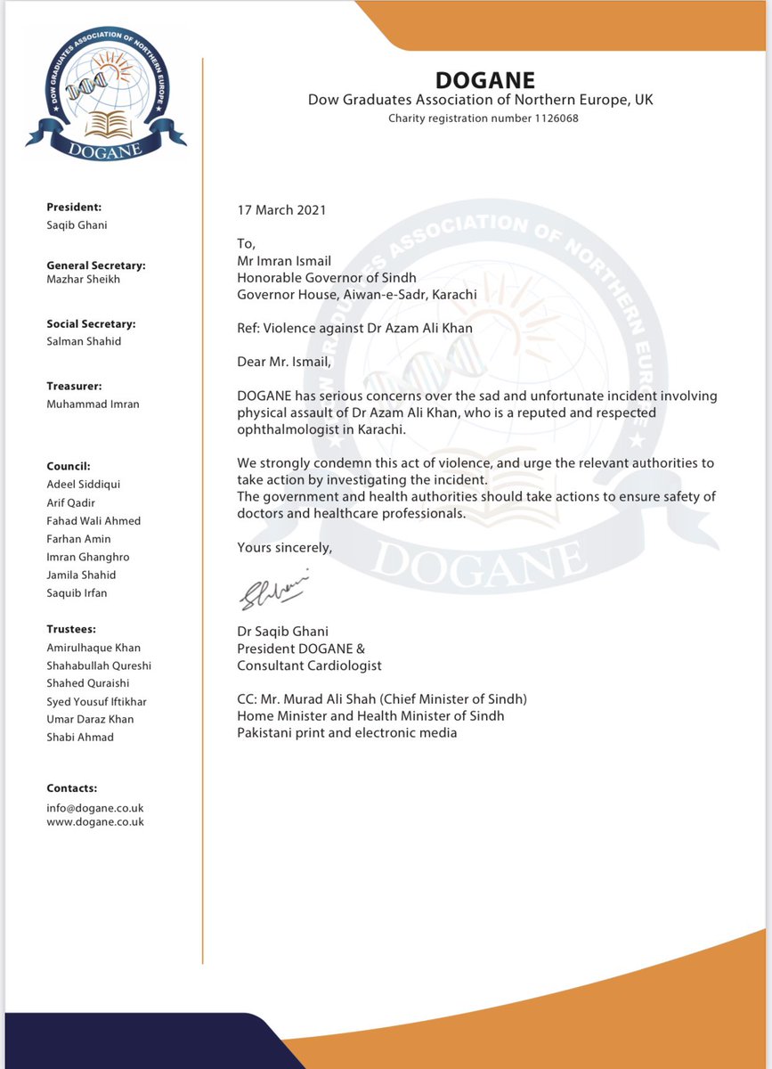 DOGANE has shared its concern over recent violence against a respected doctor in Karachi. <a href="/saqibghani/">Saqib Ghani</a> <a href="/Drsalman_shahid/">Salman Shahid</a> <a href="/shabi1009/">Shabi Ahmad</a> <a href="/MazharSheikh14/">Mazhar Sheikh</a> <a href="/appne_official/">APPNE</a> <a href="/docshab/">Dr Shabina Qayyum</a> @ghanghroi <a href="/ARYNEWSOFFICIAL/">ARY NEWS</a> <a href="/geonews_english/">Geo English</a> <a href="/SAMAATV/">SAMAA TV</a> <a href="/amirburney/">Dr Amir Burney</a> <a href="/92newschannel/">92 News HD Plus</a> <a href="/imranM80/">Muhammad Imran</a> <a href="/S4QU18/">Saquib Irfan</a>