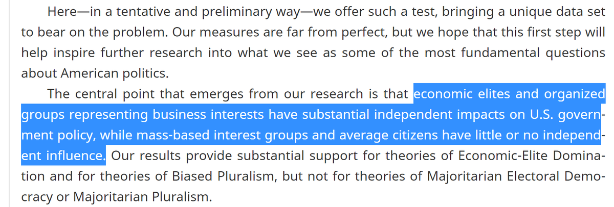 Really interesting observational study trying to measure who has more say in US policy-making. 

The methodology can be disputed but it's hard to come up with a better proposal for such a complex measurement.

cambridge.org/core/journals/…
#CriticalThinking