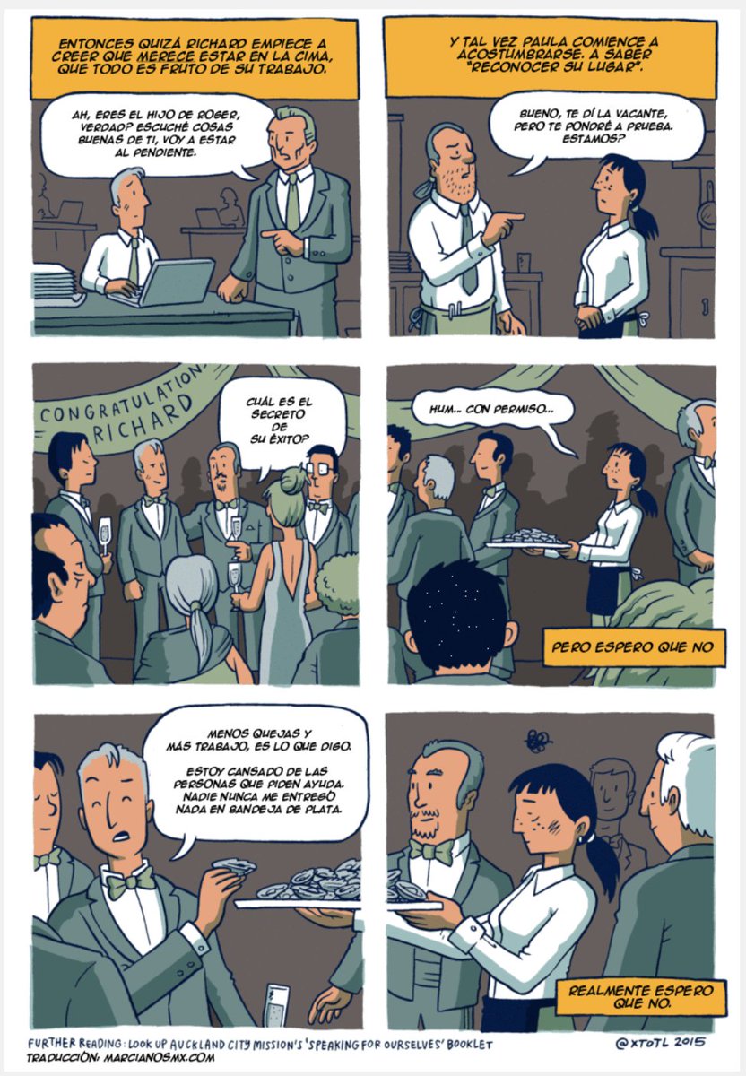 Esta historia resume la banalidad -y, a la vez, la complejidad- de la dominación capitalista. El capitalista (el que habla de "cultura del esfuerzo") no es una persona malvada, que se aprovecha concientemente de su privilegio de clase. La mayoría de las veces se cree su cuento 👇