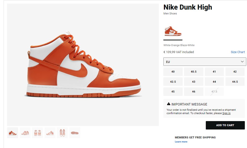 Try adding to cart: Nike Dunk High Retro