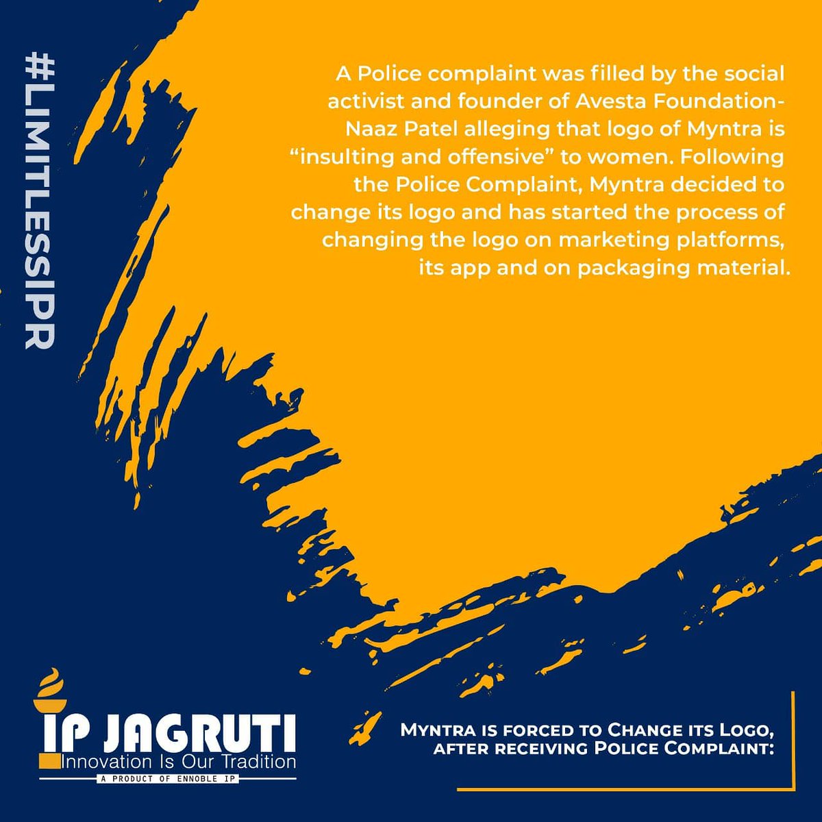 IpJagruti's tweet photo. Story behind Myntra renewing it's logo!
@drshweta1312
#LIMITLESSIPR
#IPR #IPJAGRUTI #innovation #tradition #knowledge #information #facts #ennobleip #startup #India #delhi #ncr #noida #myntra #logo #marketing #complaint #design #violation #trademark #copyright https://t.co/xA7EFdK93W