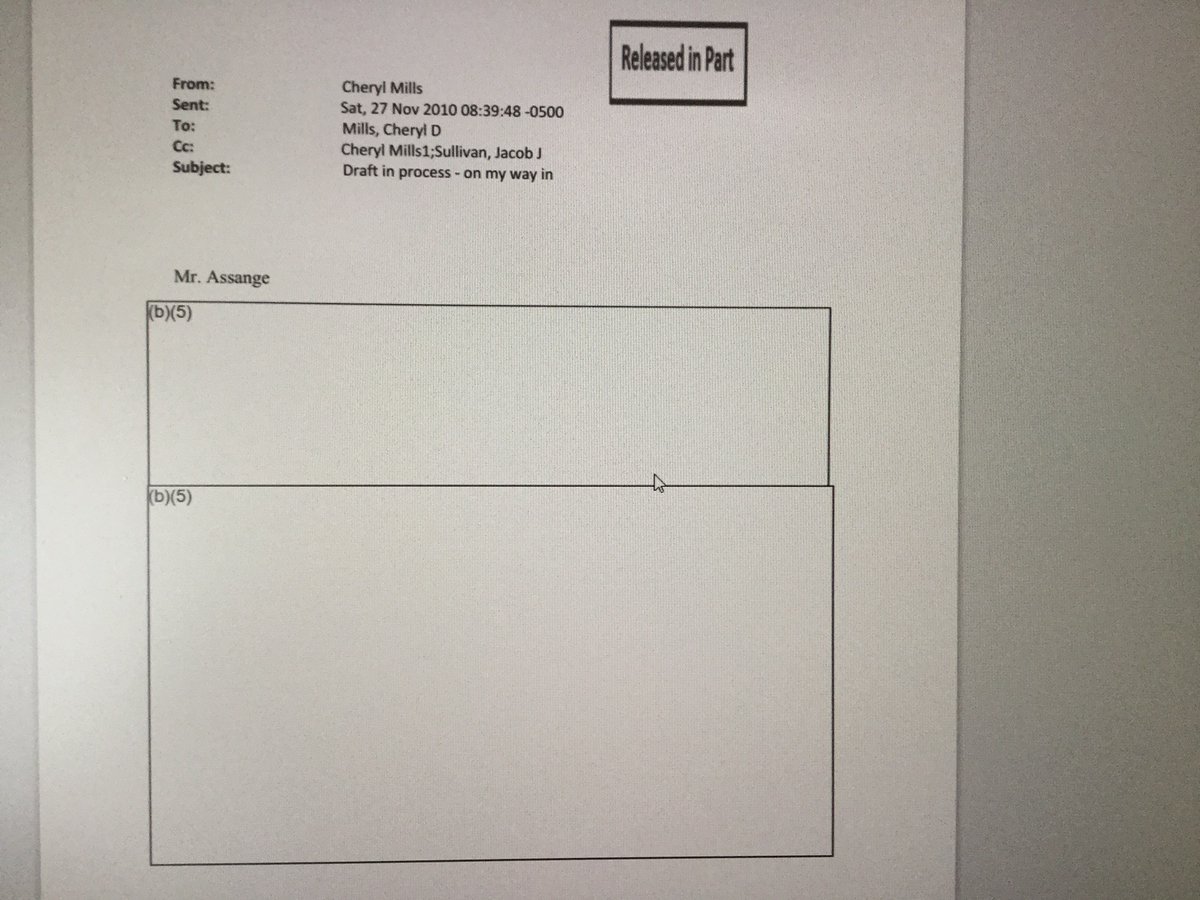SMaurizi's tweet photo. this is the latest release by the @StateDept. My lawyers #KristelTupja and #AliaSmith of #BallardSpahr are litigating my #FOIA on Julian #Assange. The @StateDept is releasing us COMPLETELY redacted documents like this https://t.co/ZaWvQ4p5ey