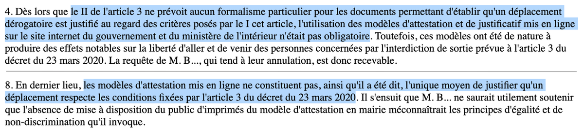 N_Hervieu's tweet photo. Pour répondre à une question récurrente aujourd'hui : Comme l'a jugé le @Conseil_Etat, les modèles d'attestation mis en ligne par le @gouvernementFR ne sont pas obligatoires.

Il est donc possible de justifier par tout document d'une dérogation à l'interdiction de déplacement. https://t.co/T6kRPH2pZV