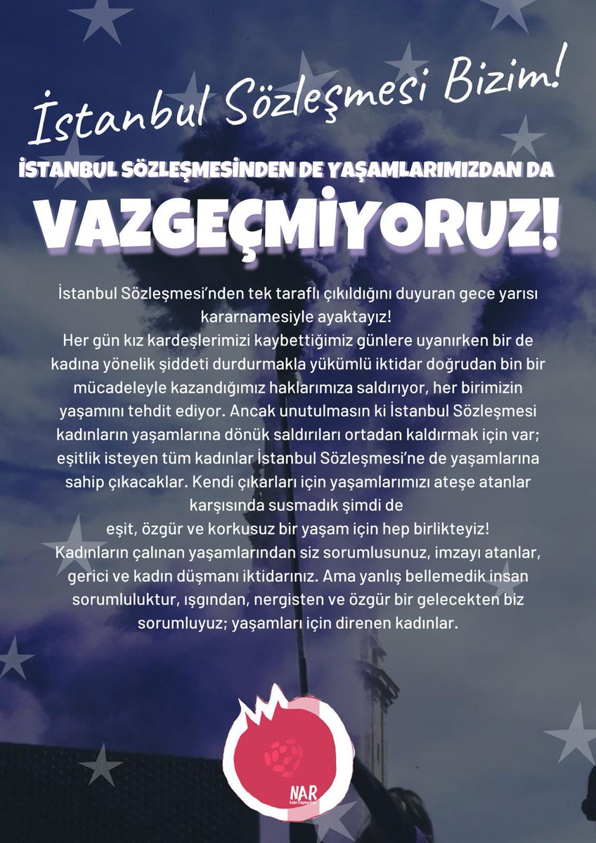 Kadınların çalınan yaşamlarından siz sorumlusunuz, imzayı atanlar, gerici ve kadın düşmanı iktidarınız! #istanbulsözleşmesibizim #Vazgeçmiyoruz #İstanbulSözleşmesi