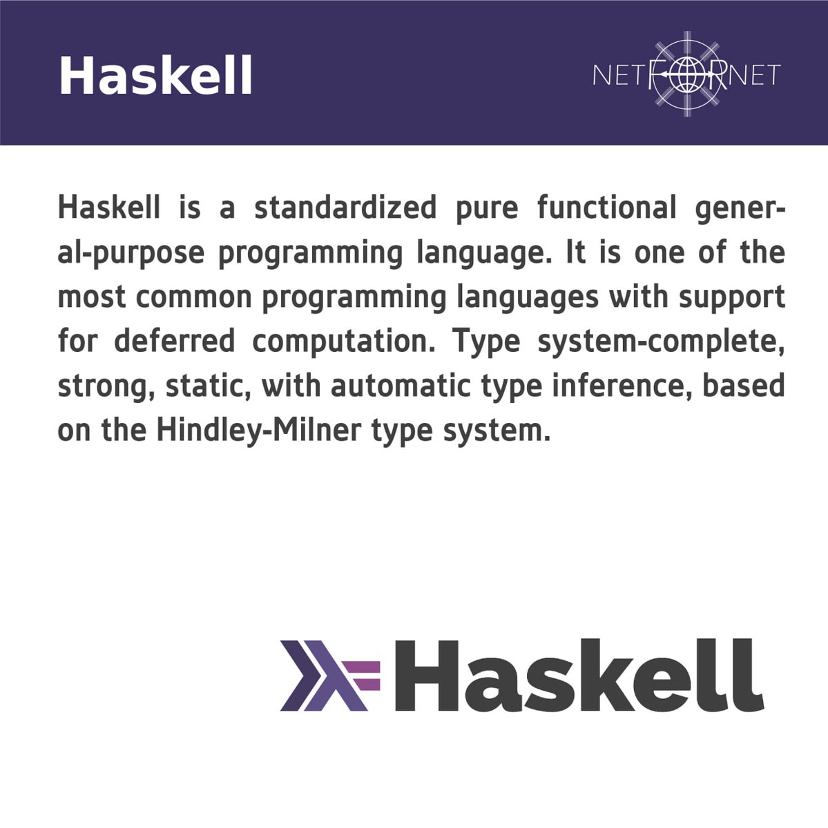 NetForNet1's tweet image. 🔹Today we have prepared an interesting article about one of the most complex programming languages ​​... 🖥️ 
🔹The distinguishing feature of Haskell&apos;s programming thesis is his serious attitude towards printing. &quot;It was named after Haskel Kari, the inventor of combinationallogic