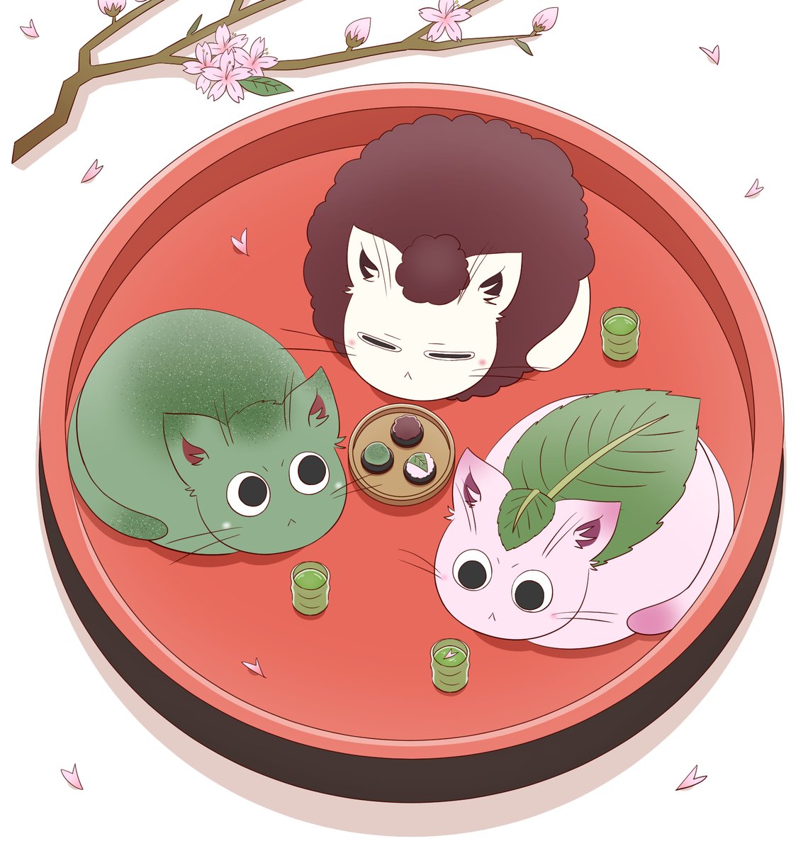 ドットjp Pa Twitter 桜餅 草餅 おはぎねこちゃんの春のお茶会 イラスト 絵 落書き イラスト好きな人と繋がりたい
