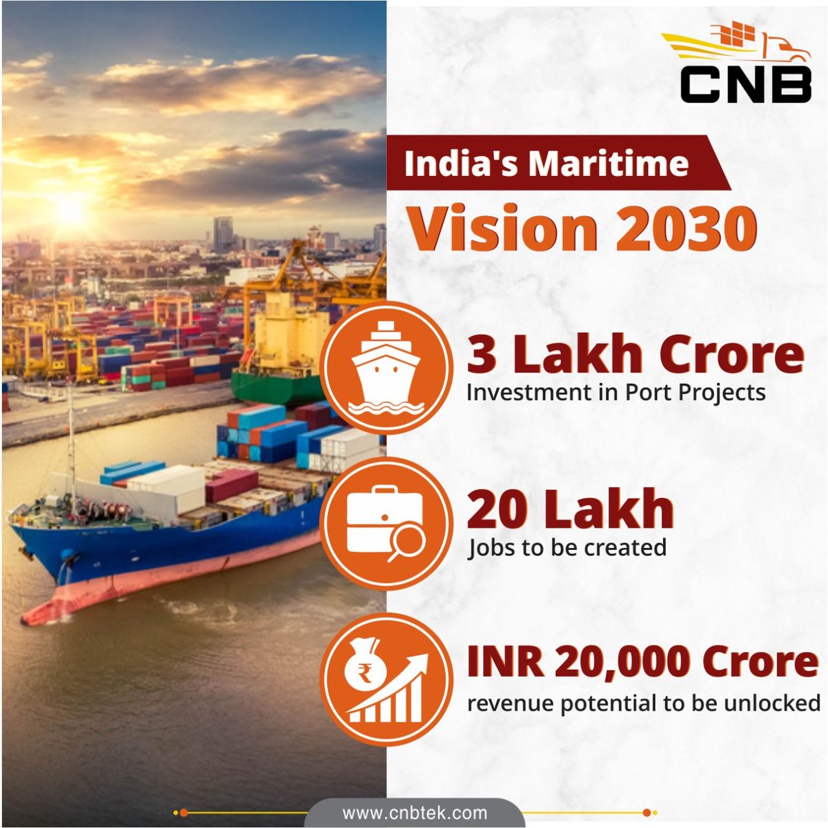 cnbtek's tweet photo. CNB is at the forefront of India's Maritime Vision 2030  revolution, being the only #SaaS #Startup to sign an #MoU with @JNPort worth of INR 100 Crores handling 5 Million containers.
 #innovation #technology #logistics #supplychain #AI #EXIM #Export #Import #Maritime https://t.co/7cFFgjtFH4