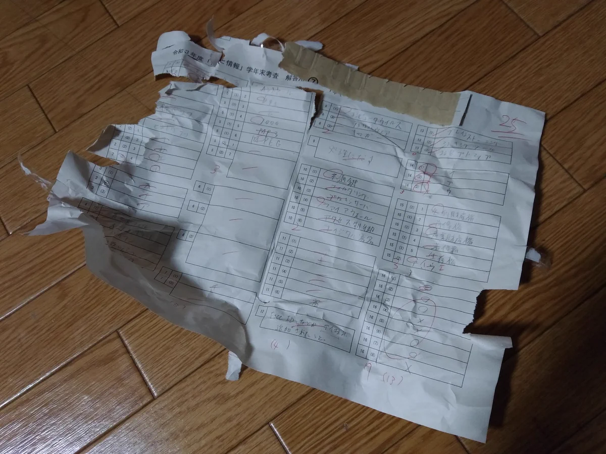 困惑してる。メルカリでミニカーを買ったら、巻かれてきた紙が「２５点のテスト」だった。