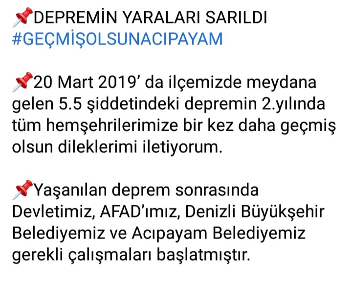 SevkanHulusi's tweet photo. Geçmiş Olsun Acıpayam #20Mart2019 https://t.co/hOtlxhWl0o