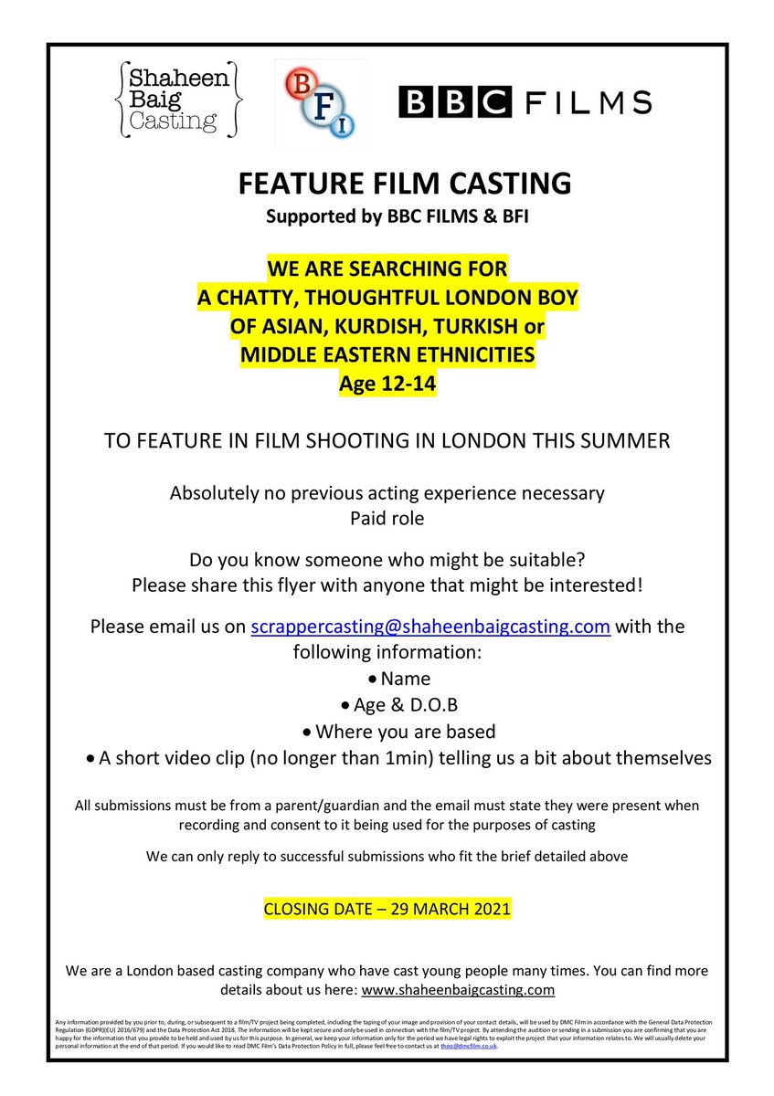 Good Morning! We are searching for a brilliant London boy for a film shooting this summer. More details on flyer. We’d really appreciate it if you could please share Thank you x Text link: txt.do/188kn