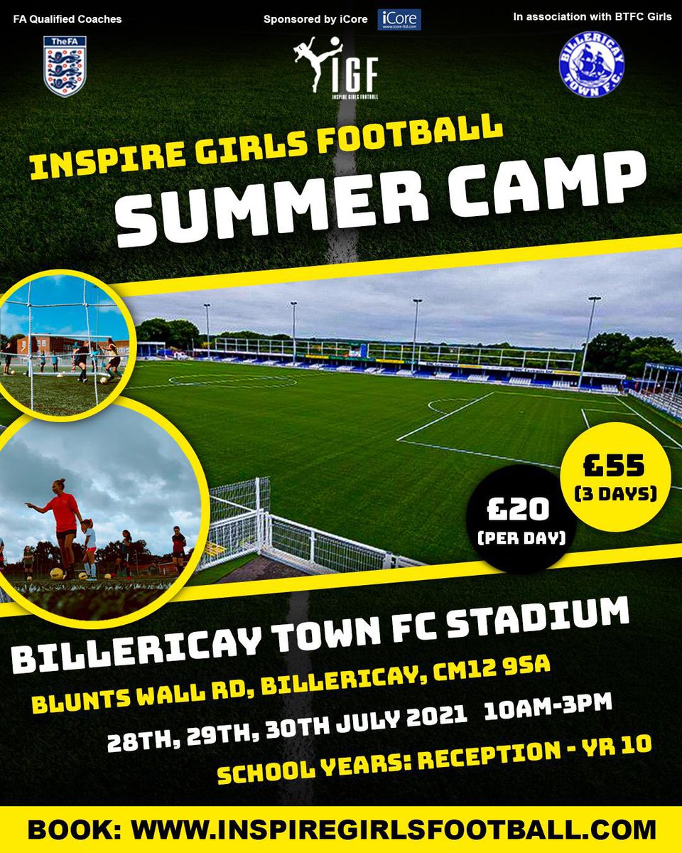 Nearly sold out already! @ButtsburyJunior @BrightsidePri @SunnymedeInfant @greatberryps @GreenstedJun @QuiltersJunior @StPetersCofEMB @PhoenixJunior @WhitmorePrimar1 @Leechapelsch @LarchwoodPS  @InspireGirlsLtd inspiregirlsfootball.com/holiday-camps