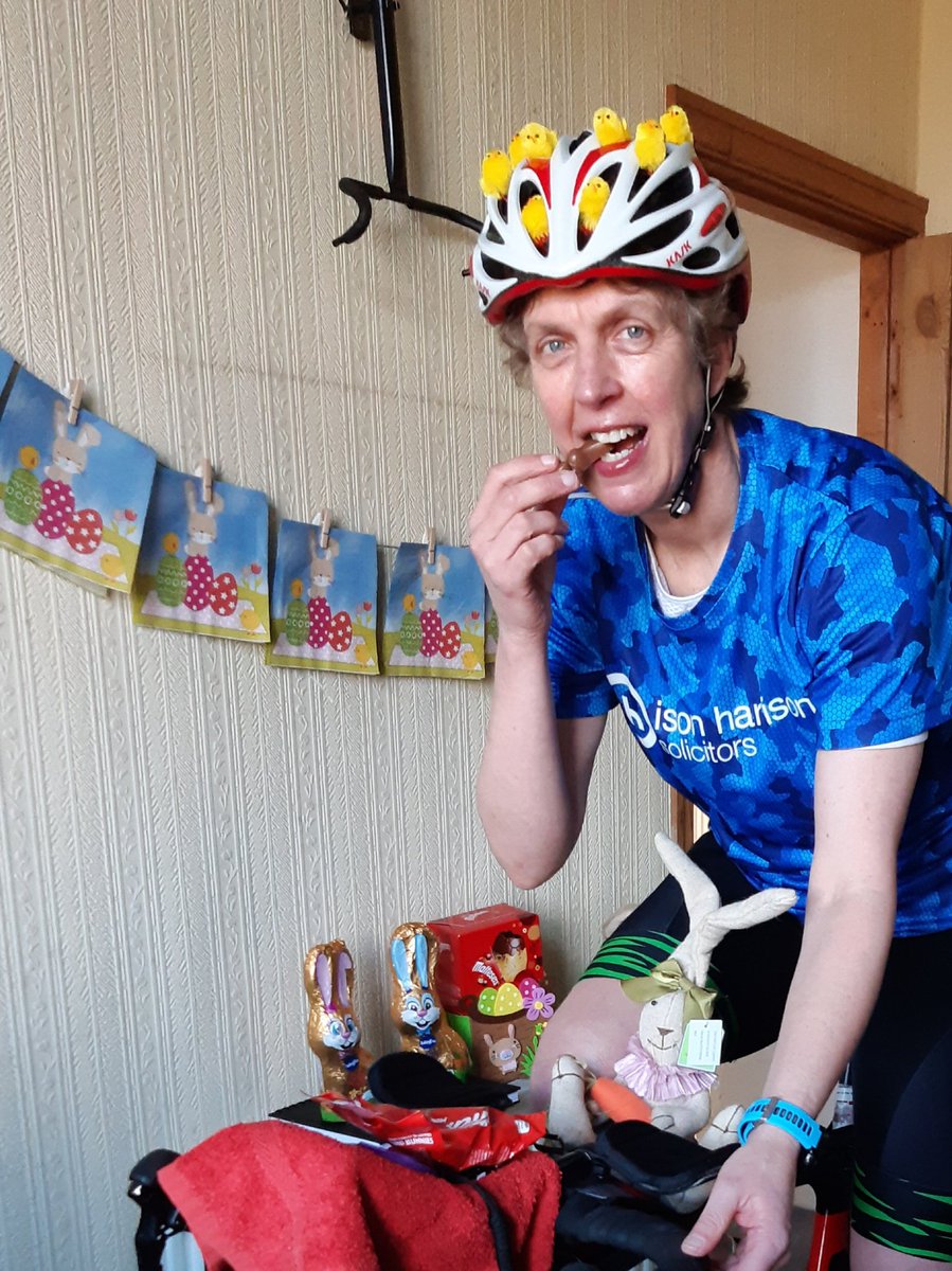 More turbo miles for <a href="/IsonHarrison/">Ison Harrison</a>  #YorkshireLawFirmchallenge today #EasterBunny hoped on board for the ride however not sure I have cracked my nutritional requirements 🐇🐥#walkshire