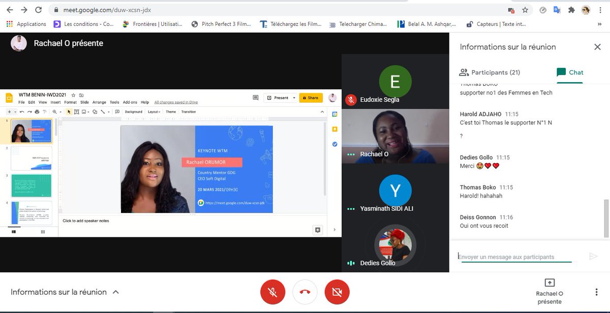 WTMAbomeyCalavi's tweet image. Le IWD21! est cours .....
Nous sommes actuellement avec @GeekOnHeels01 country mentor du @googledevgroups au Bénin.

Rejoignez -nous ici:meet.google.com/duw-xcsn-jdx

#CourageToCreate #IWD19
@WomenTechmakers 
#IWD #WTM #WTMParakou #WTMPortoNovo #WTMAbomeyCalavi #WTMCotonou
