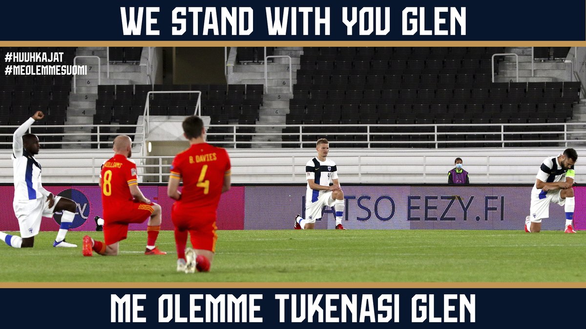 Rasismilla ei ole paikkaa jalkapallokentällä, eikä missään yhteiskunnassa. 
Torstain tapahtumat osoittivat jälleen ikävästi, että työ on pahasti kesken.
Jalkapallo kuuluu jokaiselle ja olemme kaikki yhdenvertaisia. Me olemme tukenasi Glen.
#Huuhkajat #Helmarit #MeOlemmeSuomi