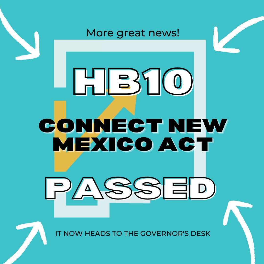 VianteNM's tweet photo. More great news! The complimentary bill to SB93, HB10 has also passed. Both bills are game-changers for broadband in New Mexico! Both HB10 and SB93 head to the Governor's desk for her signature. Thank you to all the sponsors and Viante's partners. #connectNM #BroadbandNM https://t.co/taB7ynYPqj