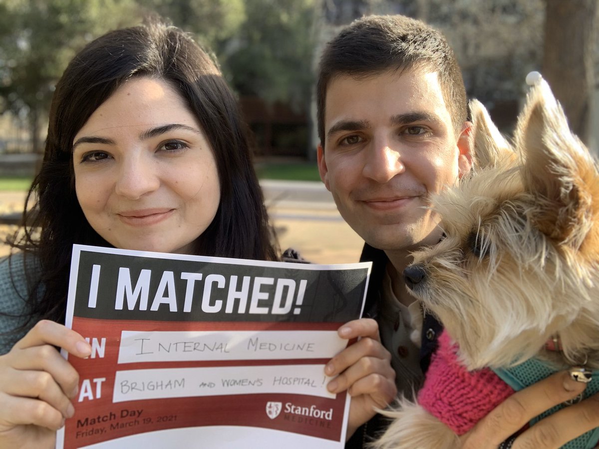 So thrilled to share that I matched at BWH for IM residency! I’m excited for this next chapter in Boston with <a href="/MaximMarkovic/">Maxim Markovic</a>. It takes a village-I’m so thankful for the unrelenting support from my Stanford mentors, my parents and siblings <a href="/LaylaBarkal/">Layla Barkal, MD PhD</a>. #Match2021 <a href="/BrighamMedRes/">Brigham and Women's Medicine Residents</a>