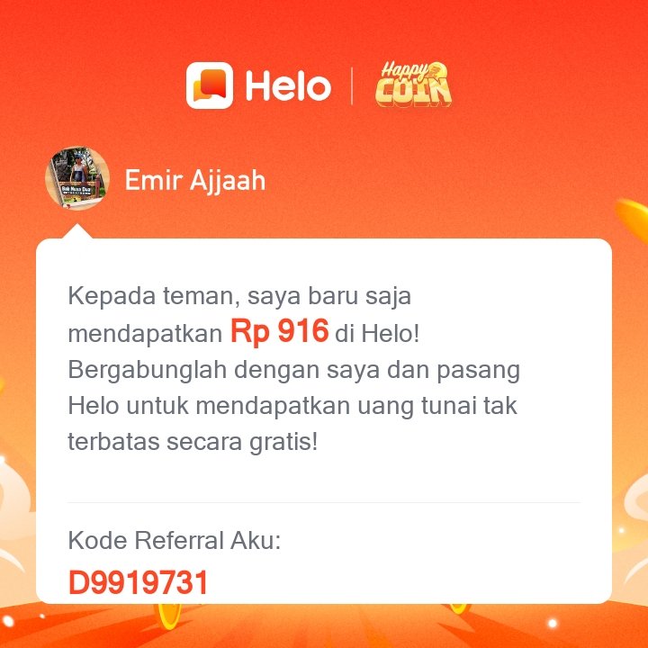 EmiRjaKerZ's tweet photo. *Kode Referral aku: D9919731* Download Helo dan dapatkan Rp 400 langsung 🤑, dapatkan *Rp 62.000* untuk setiap orang yang kamu undang, tanpa batas. ✅100% Nyata. Klik link berikut untuk download Helo 🔗:
https://t.co/T5LOiLyMvT https://t.co/ReR887Umpn