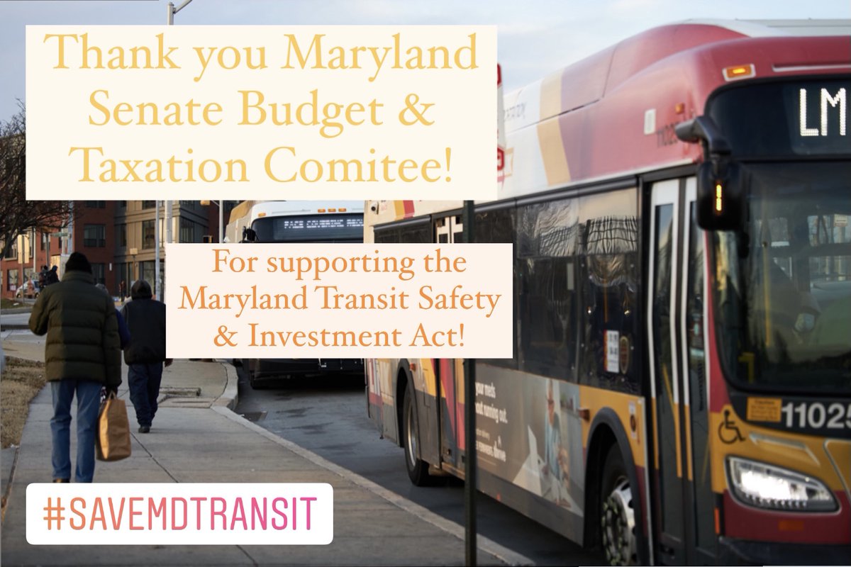 sierraclubmd's tweet photo. Thank you to all the members of the MD Senate Budget & Taxation Committee for unanimously passing the Transit Safety & Investment Act. Public transit is absolutely essential to serve our residents and safeguard our climate by reducing vehicle trips. #FundMDTransit #SaveMDTransit https://t.co/CE2fxcgQG4