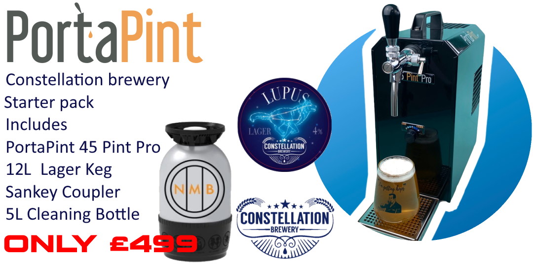 PortaPint 45 Pint Pro Starter Kit £499 plus VAT
nationalmobilebars.co.uk/.../portapint...
Includes sankey keg coupler, john guest fittings, pipework, 5 ltr cleaning bottle and 12 litres of Constellation Brewery Lupus Lager PolyKeg. 
#keg #beer #homebar #brewery #beertap #mopbilebar