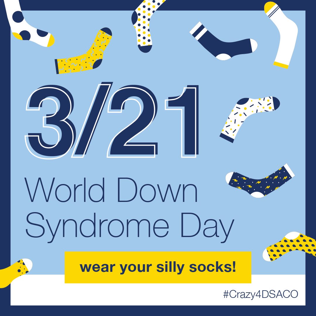 Tomorrow’s the day! Don’t forget to wear some fun socks tomorrow in honor of World Down Syndrome Day! #Crazy4DSACO