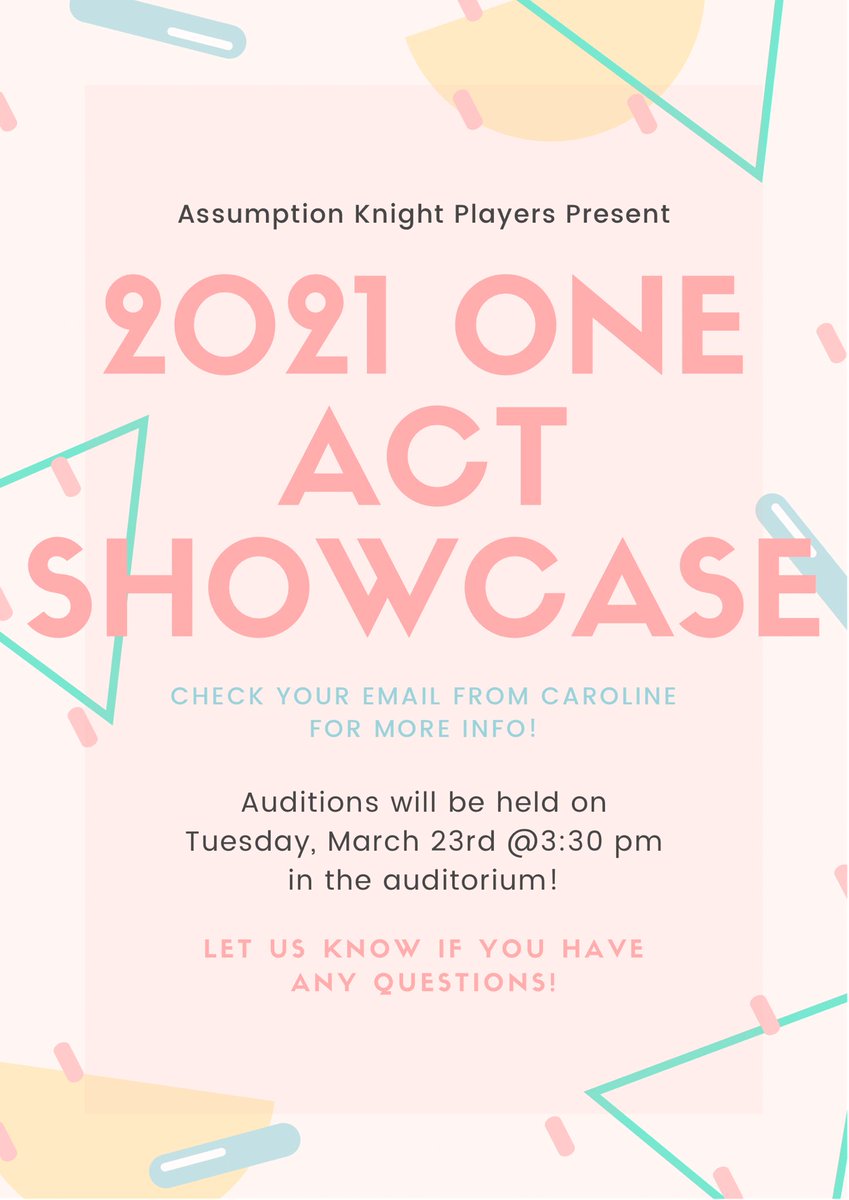 AssumptionDrama's tweet photo. Assumption students! Check your email from Caroline about the One Act Showcase information. We would love to see a lot of new faces at auditions!❤️🖤 https://t.co/D0BbLlZCKo