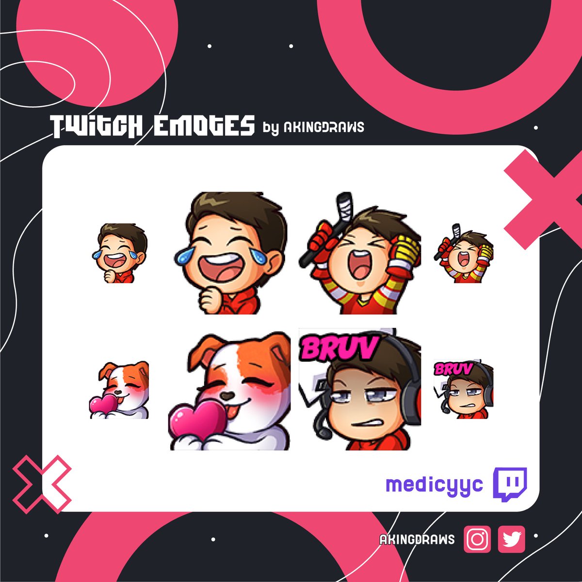 MedicYYC_'s tweet photo. Here they are!  Thank you sooooo much @akingdraws for doing such an amazing job and bringing my vision to life with these emotes!  Absolutely love them!  Can’t wait to do this again! #twitchstream #TwitchAffliate #FortniteSeason6 #SmallStreamersCommunity #SupportSmallStreamers https://t.co/hLr3j7Rpfr