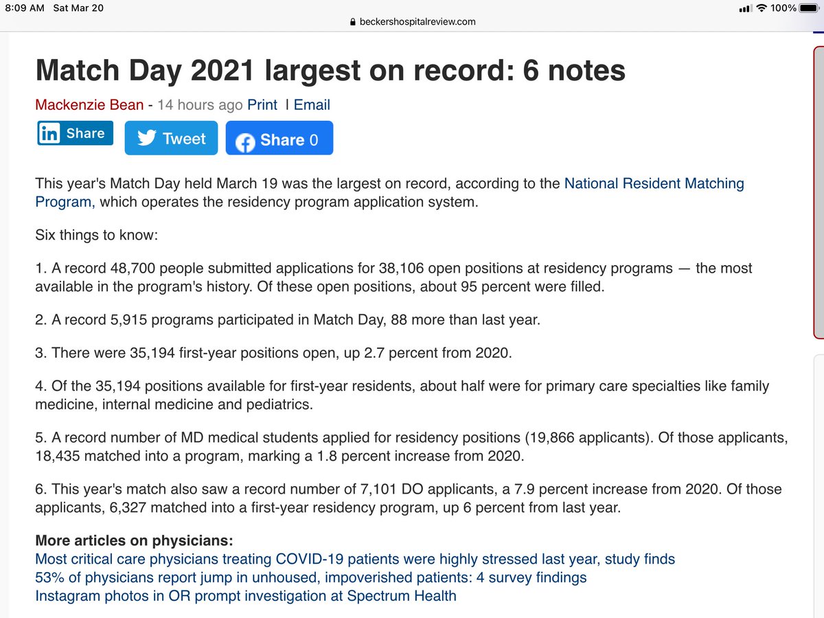 To paraphrase Ben Franklin during the deliberations at the founding of the USA, “we see a rising &amp; not a setting sun”—congrats to all “matchees”—&amp; “never, ever quit” to those who didn’t —Match Day 2021 largest on record: 6 notes beckershospitalreview.com/hospital-physi…