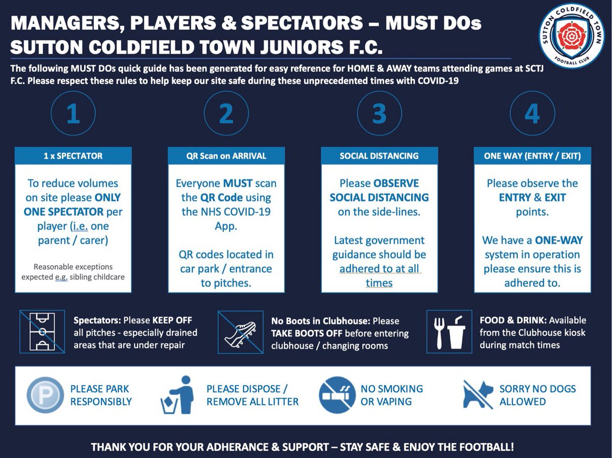 SCTJFC's tweet photo. Please be aware of our updated site procedures as we prepare for the return of grassroots football! 💙🤍⚽️ https://t.co/ol3CNv0jJs