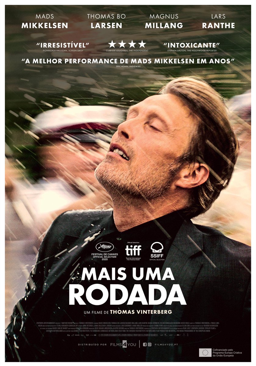 PortugalCinema's tweet photo. Poster de "Mais Uma Rodada", de Thomas Vinterberg, nomeado aos Óscares, brevemente nos cinemas em Portugal.
#cinemaemportugal #maisumarodada #thomasvinterberg #madsmikkelsen #thomasbolarsen #magnusmillang #larsranthe #films4you https://t.co/YFhADoDLrM