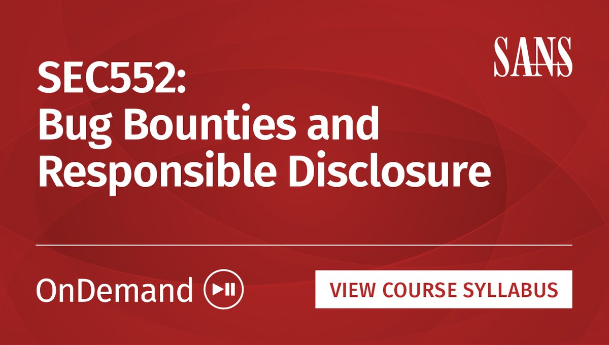 SANSOffensive's tweet photo. Take #SEC552 and learn how to apply modern attack techniques, inspired by real-world bug bounty case studies.

Try the course demo: https://t.co/M3Mhwm13Bo
Learn more about the course: https://t.co/0aacNv7F4F

@hassan_hadary https://t.co/NAnKIDoadX