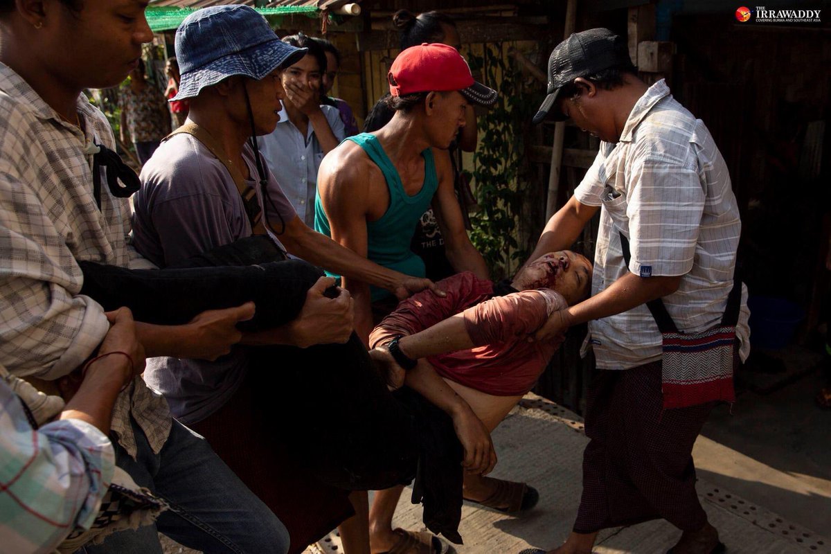 tw // blood 15 years old High School Student was shot dead by military junta in Yangon’sThaketa Tsp today when security forces opened fire around 3 pm on anti-regime protesters who were already dispersing.
 #WhatIsHappeningInMyanmar
#Mar20Coup