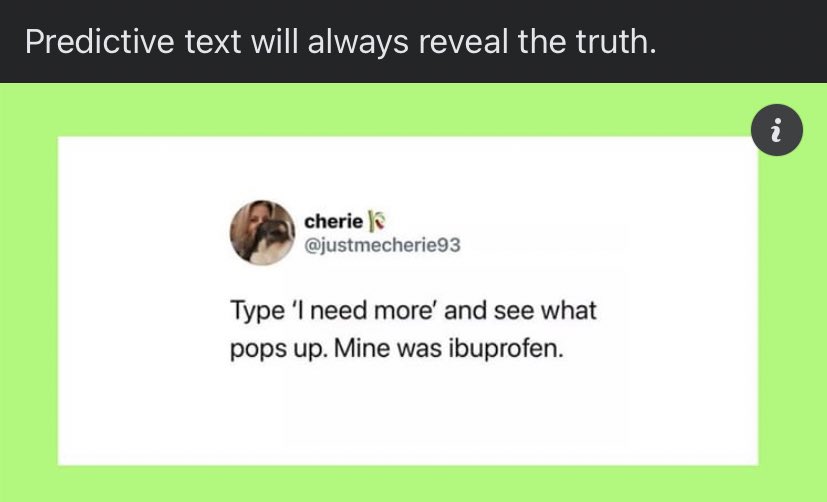 _gingerbaked's tweet image. I need more information.                           What’s yours?? #predictivetext #Saturday
