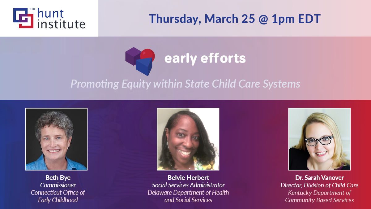 This Thursday, we have a special edition of our #EarlyEfforts webinar series! Join us on 3/25 for "Promoting Equity within State Child Care Systems," with @BethBye5 of <a href="/CT_OEC/">CT Office of Early Childhood</a>, <a href="/Sarah_T_Vanover/">Sarah Taylor Vanover</a>, and Belvie Herbert. Register: bit.ly/3bXJE7k